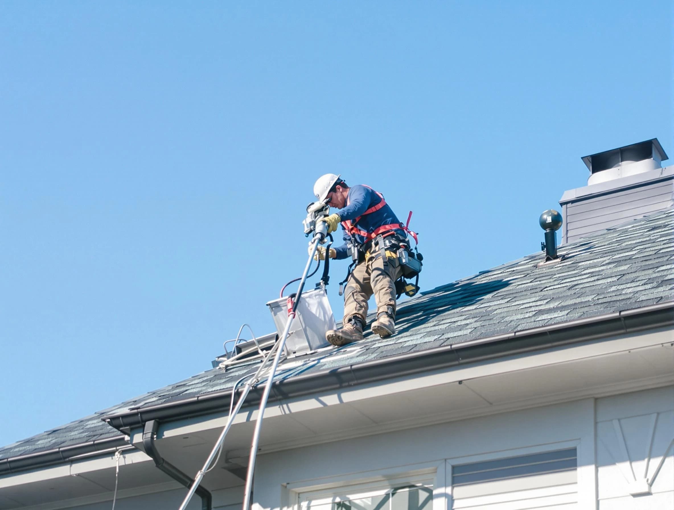 Highland Springs Dryer Vent Cleaning certified technician cleaning a roof-mounted dryer vent system in Highland Springs